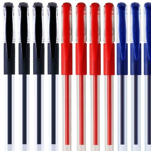 学生办公文具用品黑色蓝色0.5mm中性笔红笔碳素笔0.7水性笔12支装图片